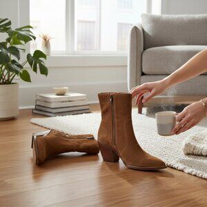 Mango Heel Suede Brown Ankle Boot